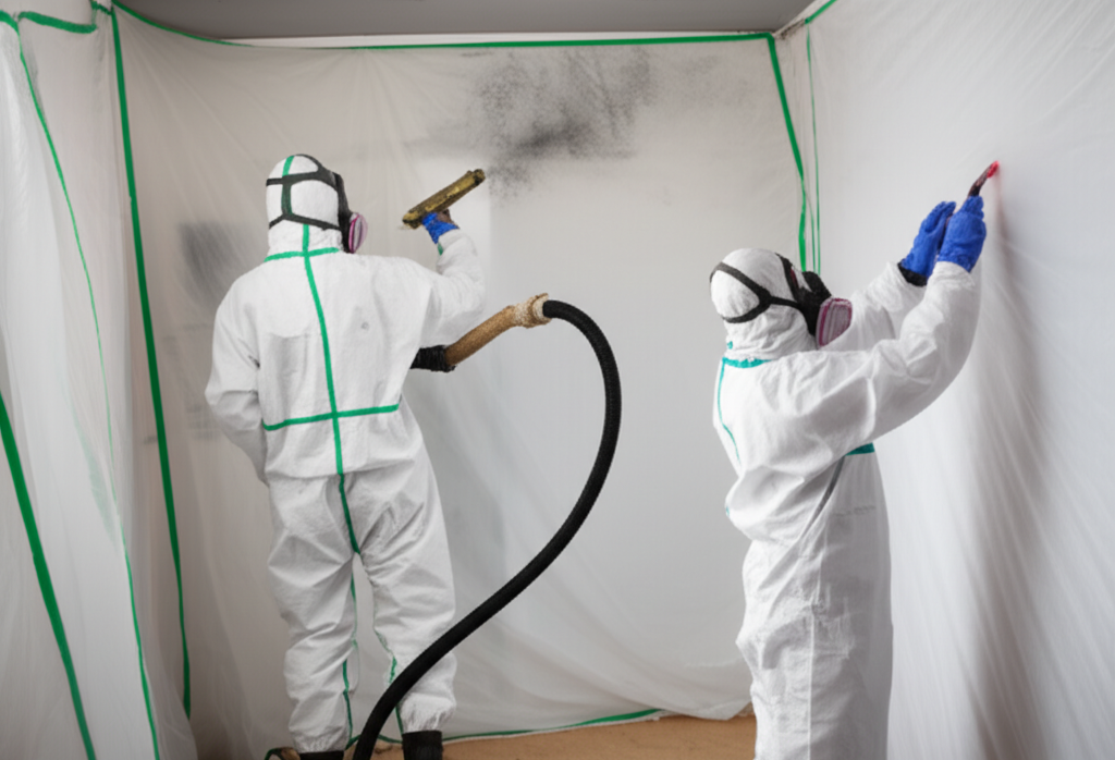 Team performing mold remediation with machinery in a Stuart FL home